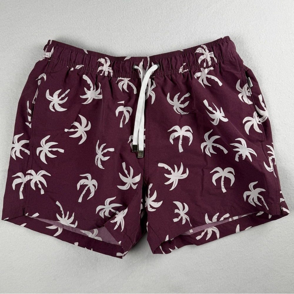 Onia‎ Men's Charles Lined Geo Palm Print Shorts Trunks Wine XL